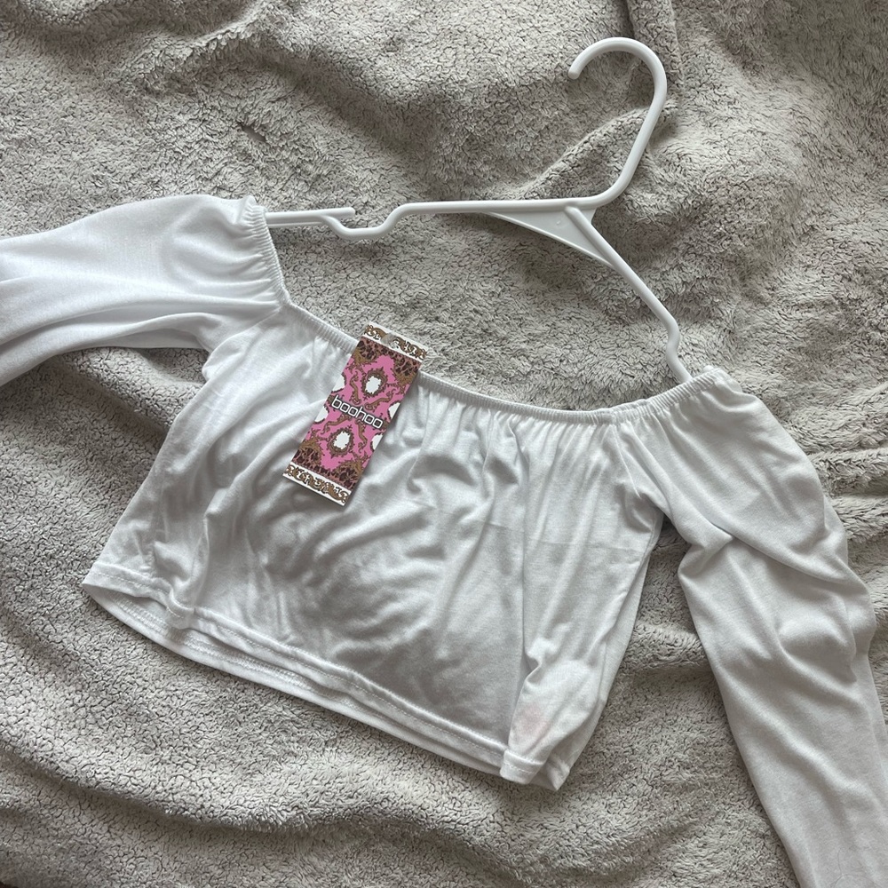 Boohoo white over the shoulder crop top